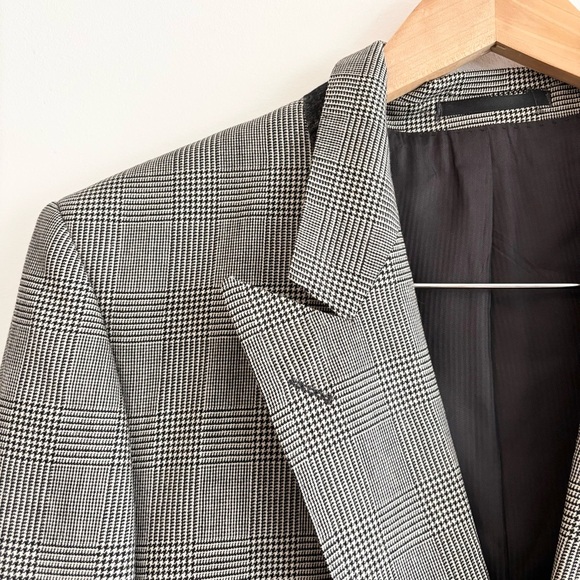 Vintage Wool Double Breasted Oversized Black Plaid Blazer - Picture 3 of 10